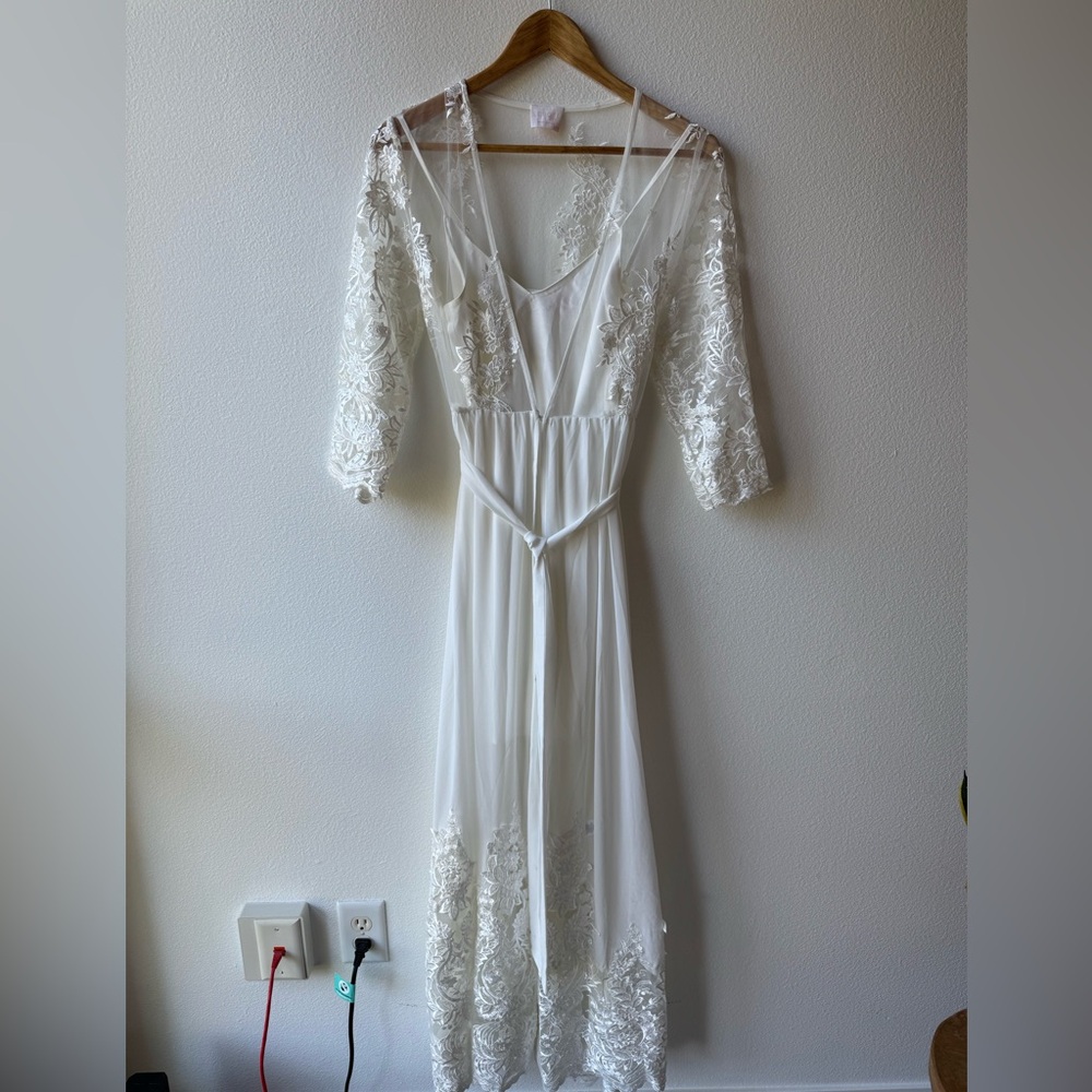 Lerose Floral Lace Maxi Robe and Slip